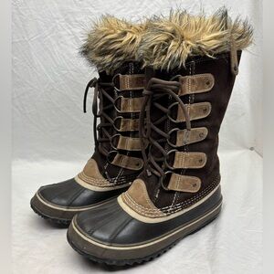 Sorel Women's Brown Faux-Fur Winter Lace-Up Boots size 9